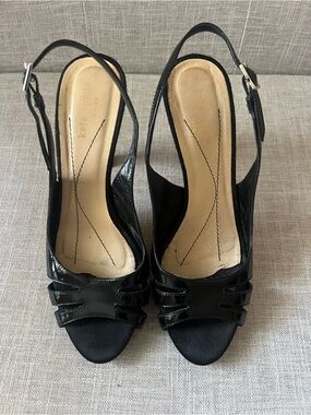 kate spade New York Black Patent Slingback Occasion Peep-Toe Heels, women’s 8